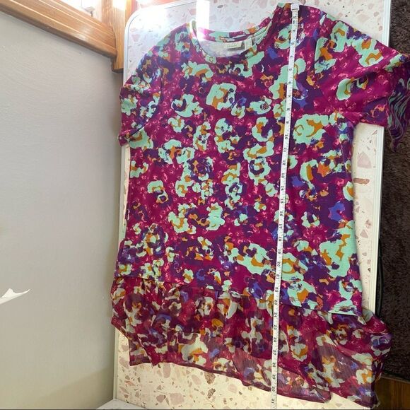 LOGO Lounge by Lori Goldstein French Terry Printed Top w/ Chiffon Hem - Picture 6 of 11